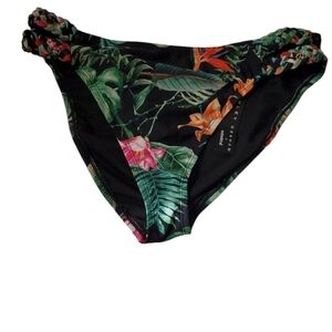 Nwt Ashley Graham Green and Orange Tropical Bikini Bottoms with Braided Sides